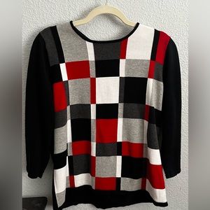 Liz Claiborne womens XL blue/red/white/grey checkered sweater